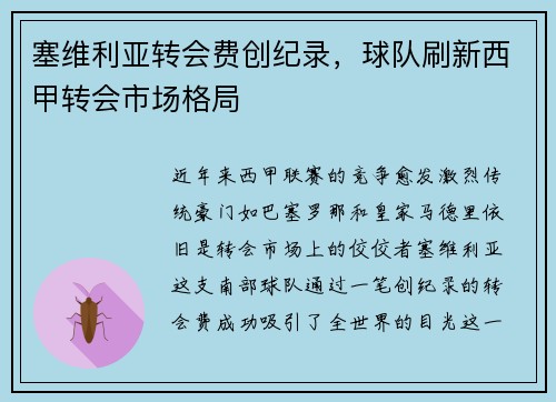塞维利亚转会费创纪录，球队刷新西甲转会市场格局
