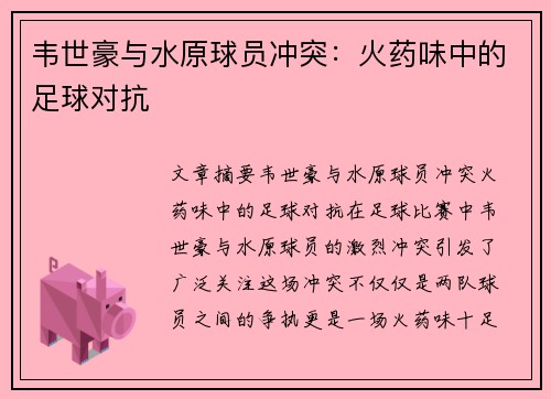 韦世豪与水原球员冲突：火药味中的足球对抗